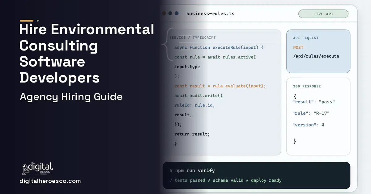 Custom Software Development code editor and API illustration for Environmental Consulting Software.
