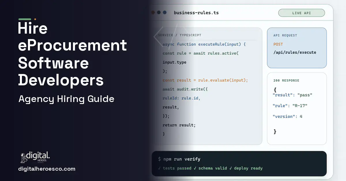 Custom Software Development code editor and API illustration for Public Sector Eprocurement Software.