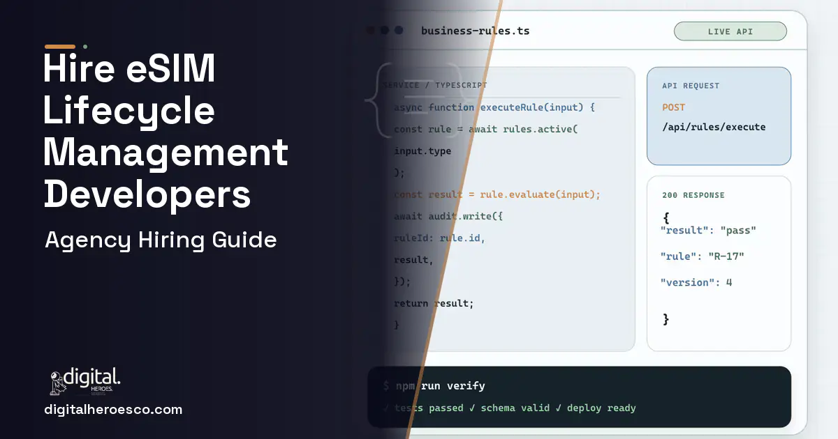 Custom Software Development code editor and API illustration for Esim Lifecycle Management Software.