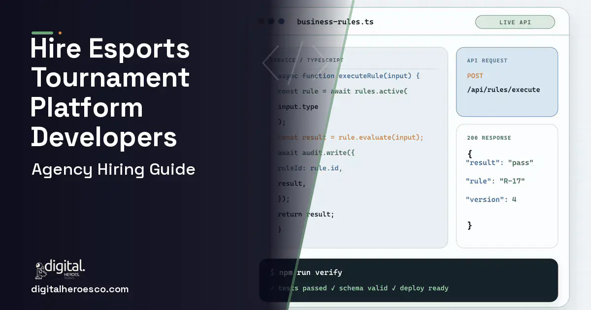 Custom Software Development code editor and API illustration for Esports Tournament Platform Development.