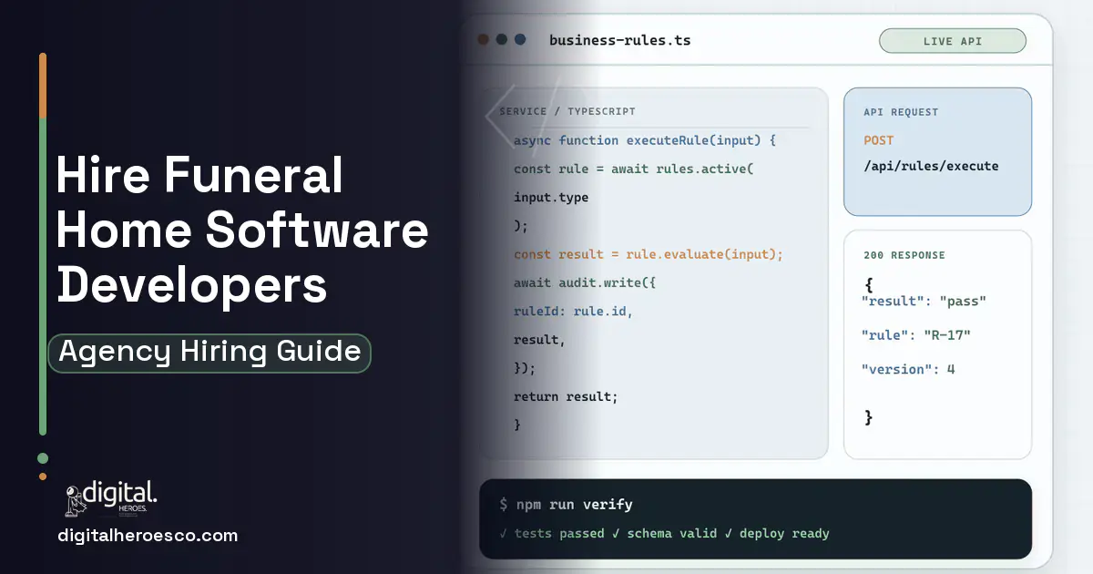 Custom Software Development code editor and API illustration for Funeral Home Management Software.