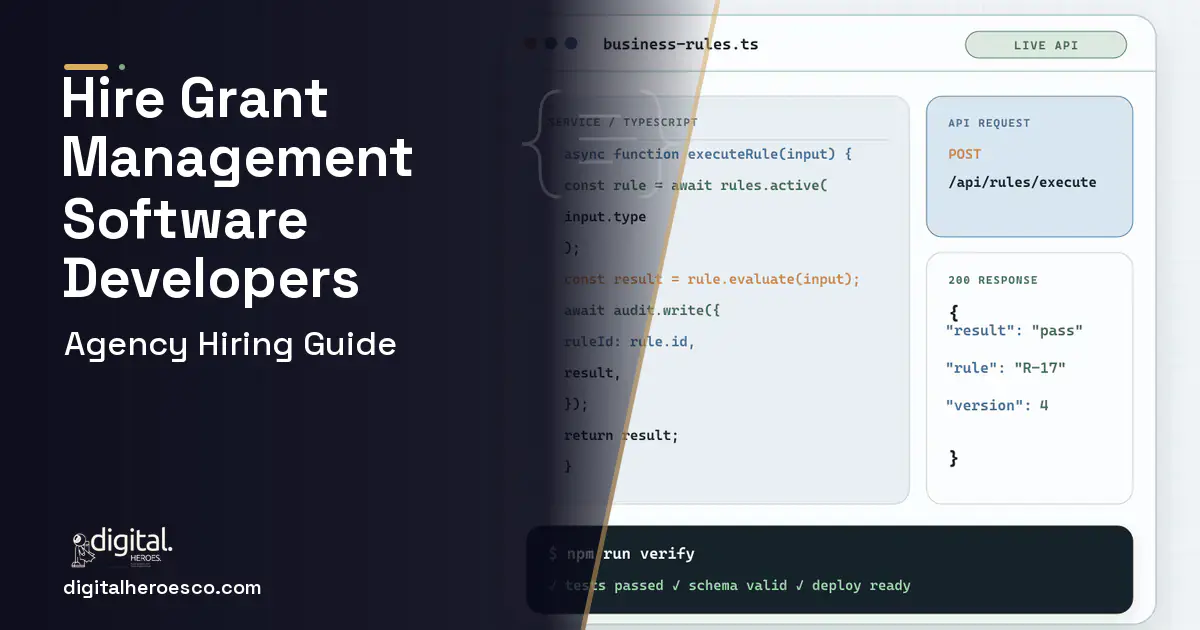 Custom Software Development code editor and API illustration for Grant Management Software.