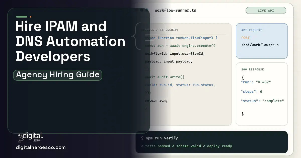 Internal Tools Development code editor and API illustration for IP Address Management Software.