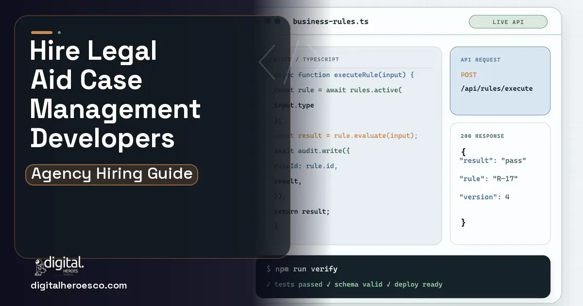 Custom Software Development code editor and API illustration for Legal AID Case Management Software.