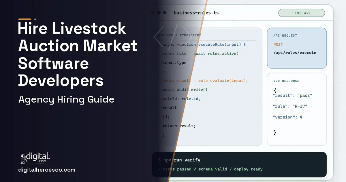 Custom Software Development code editor and API illustration for Livestock Auction Market Software.