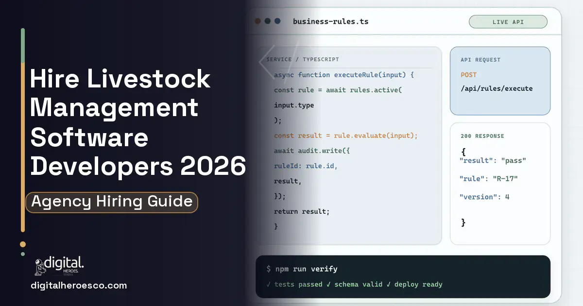 Custom Software Development code editor and API illustration for Livestock Management Software.