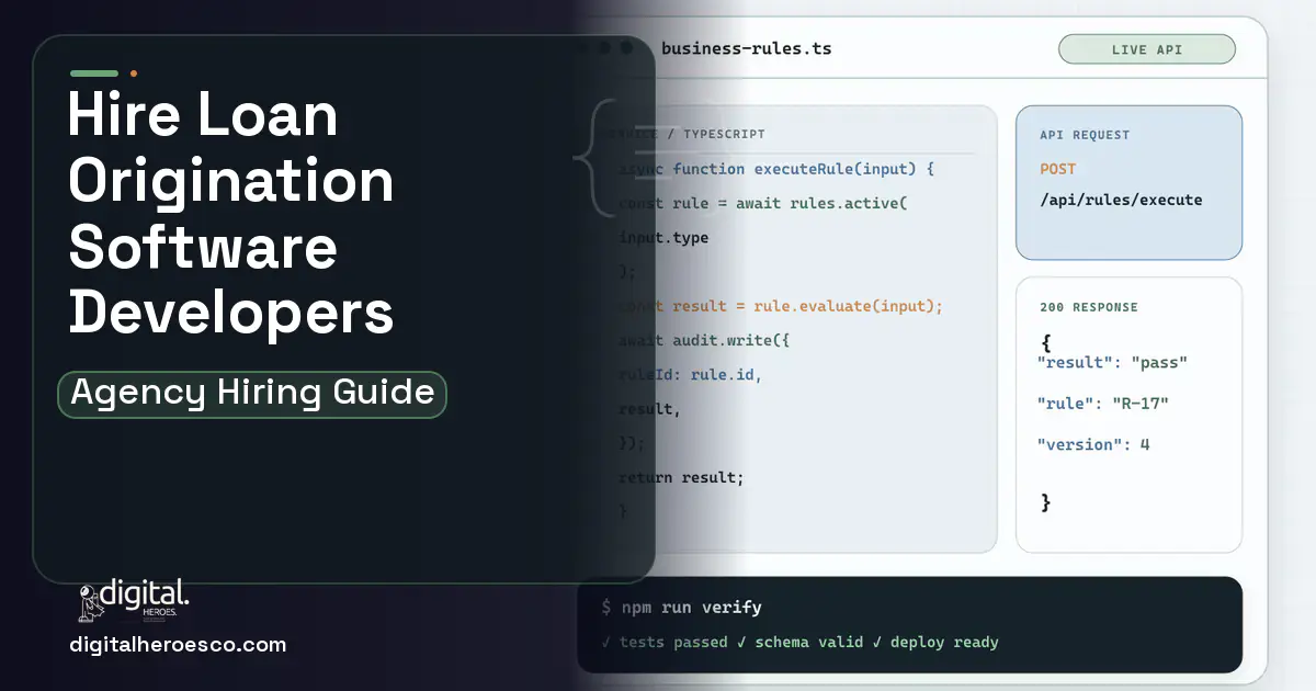 Custom Software Development code editor and API illustration for Loan Origination Software.