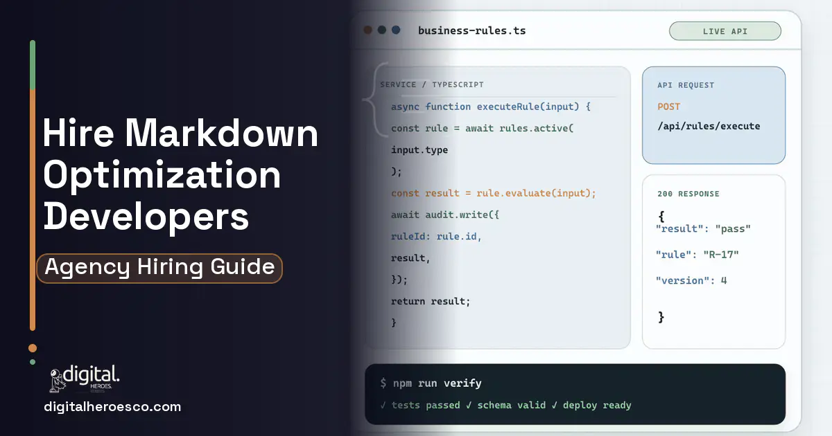 Custom Software Development code editor and API illustration for Markdown Optimization Software.