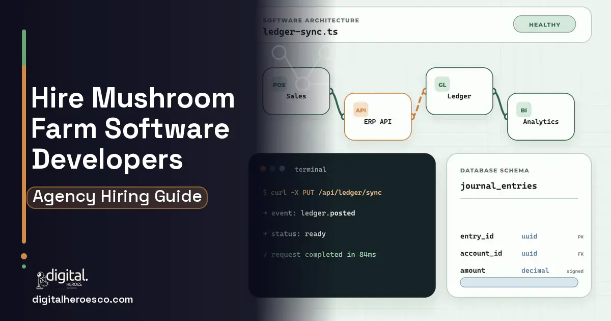 ERP Development architecture and database illustration for How to Hire a Mushroom Farm Software Development Company.