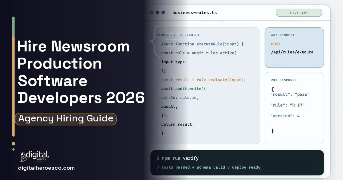 Custom Software Development code editor and API illustration for Newsroom Production Software.