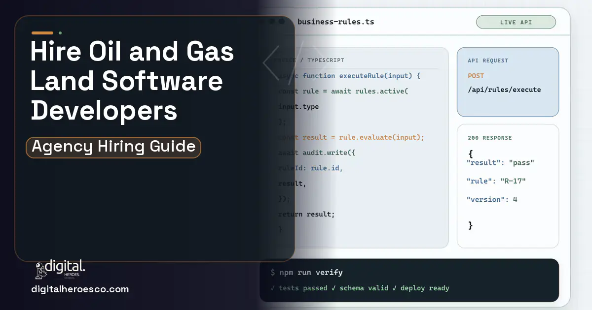 Custom Software Development code editor and API illustration for OIL GAS Land Management Software.