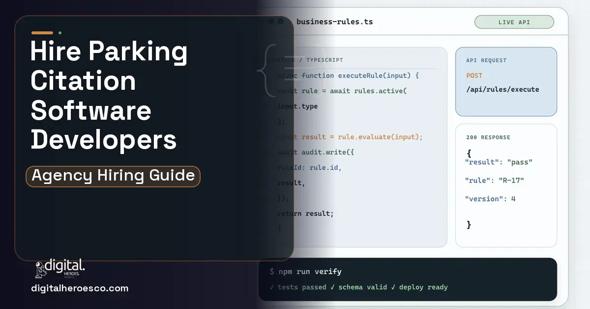 Custom Software Development code editor and API illustration for Parking Citation Management Software.