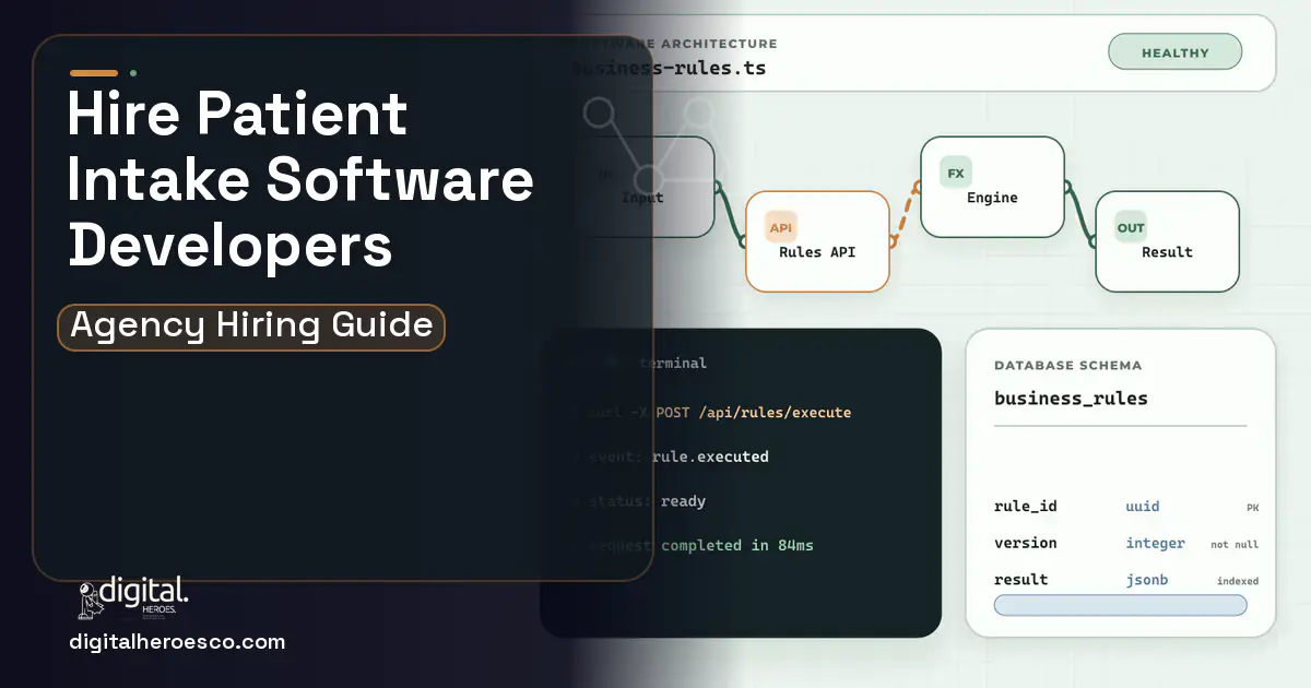 Custom Software Development architecture and database illustration for Patient Intake Software.