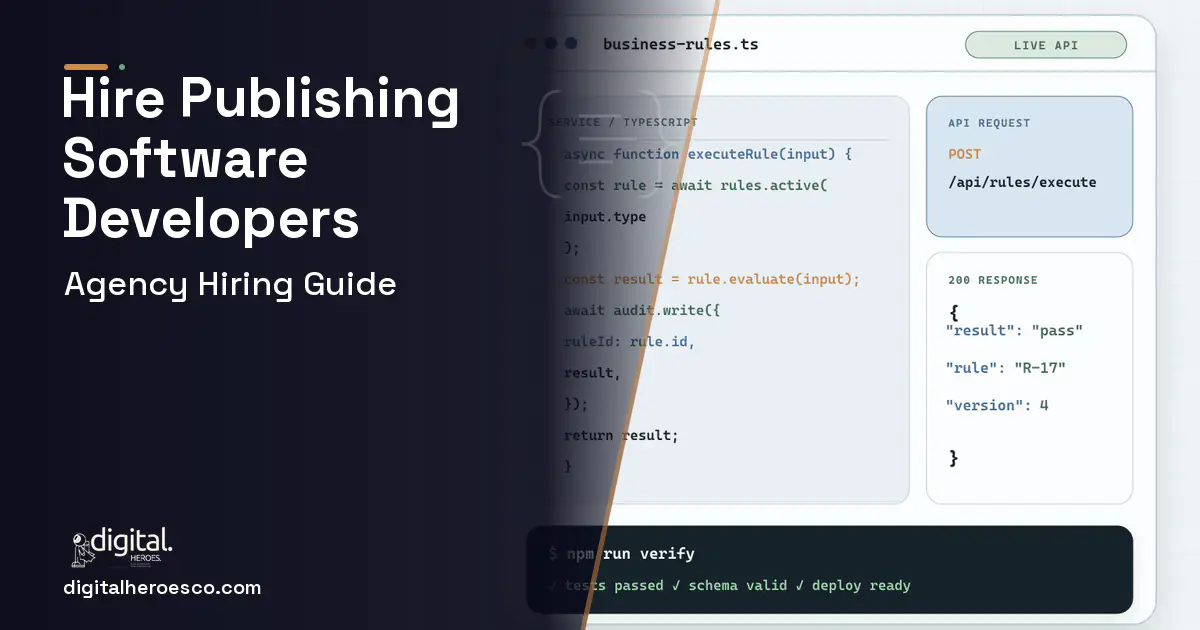 Custom Software Development code editor and API illustration for Publishing Management Software.