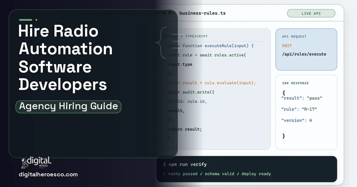 Custom Software Development code editor and API illustration for Radio Station Automation Software.