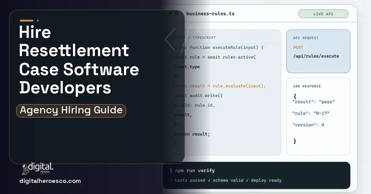 Custom Software Development code editor and API illustration for Refugee Resettlement Case Management Software.