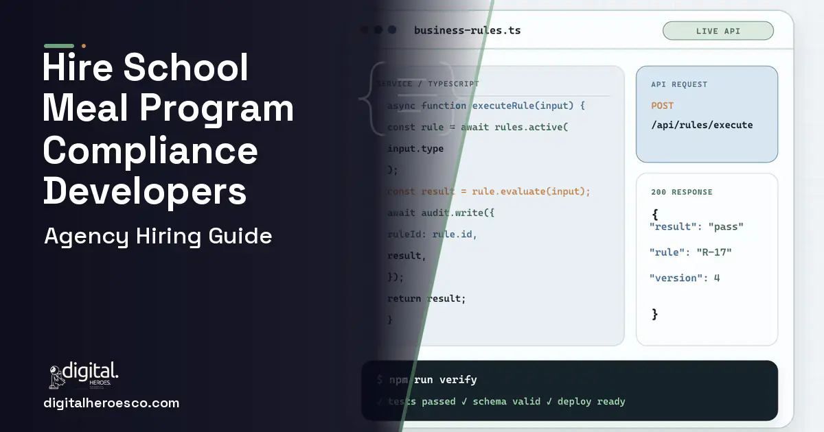 Custom Software Development code editor and API illustration for School Nutrition Program Software.