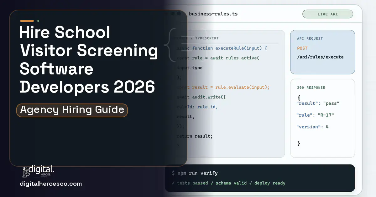 Custom Software Development code editor and API illustration for School Visitor AND Volunteer Screening Software.