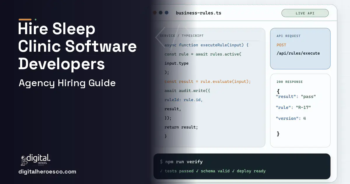 Custom Software Development code editor and API illustration for Sleep Clinic Software.