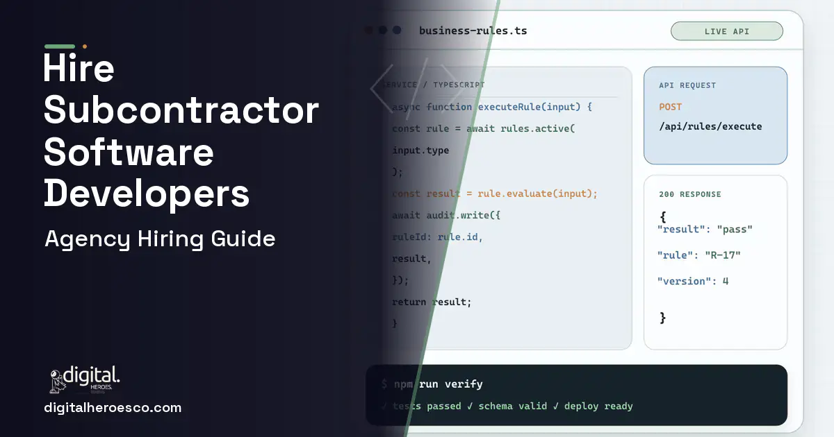 Custom Software Development code editor and API illustration for Subcontractor Management Software.