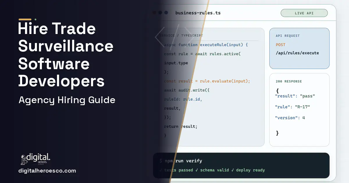 Custom Software Development code editor and API illustration for Trade Surveillance Software.