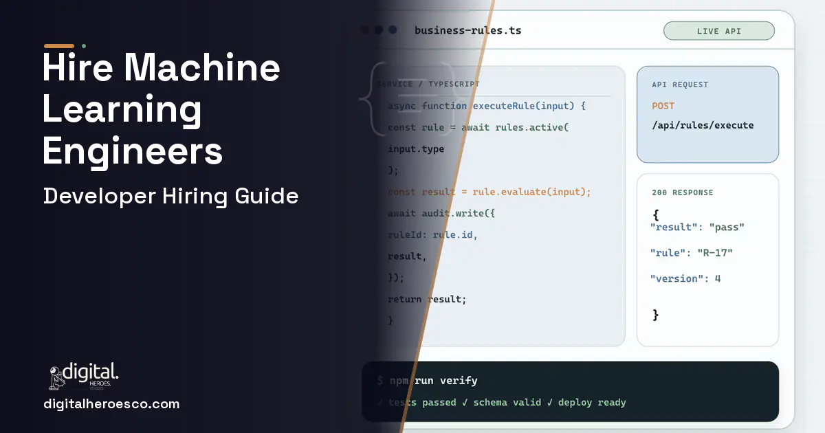 Custom Software Development code editor and API illustration for Hire Machine Learning Engineers.
