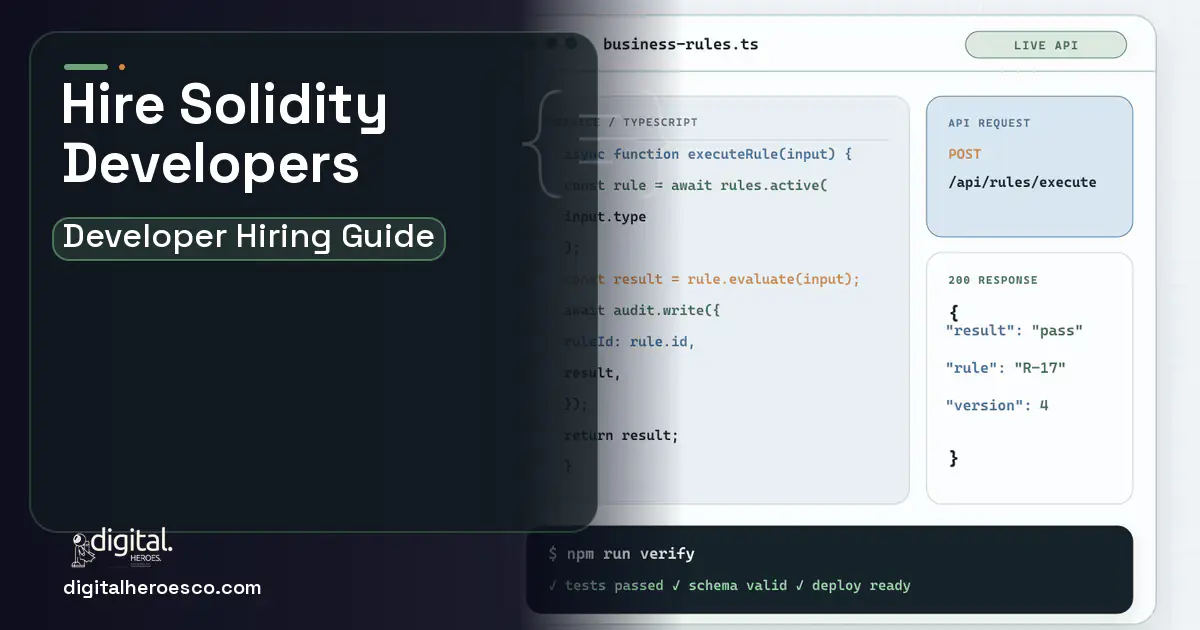 Custom Software Development code editor and API illustration for Hire Solidity Developers.