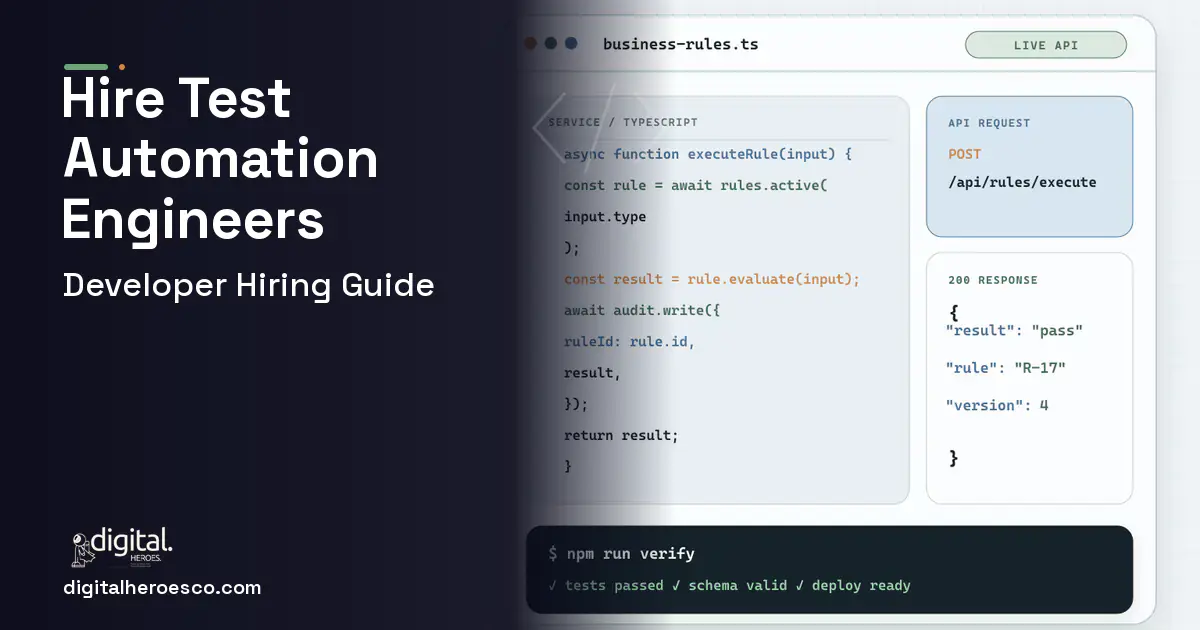 Custom Software Development code editor and API illustration for Hire Test Automation Engineers.