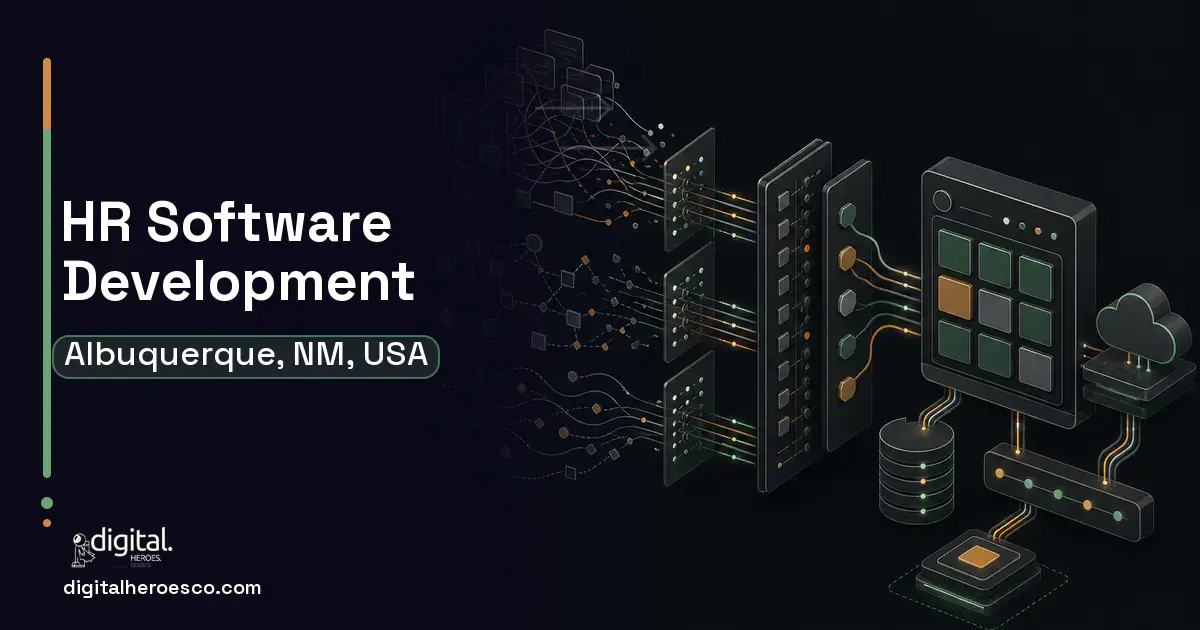 HR Software Development workflow illustration for Albuquerque, NM, USA.