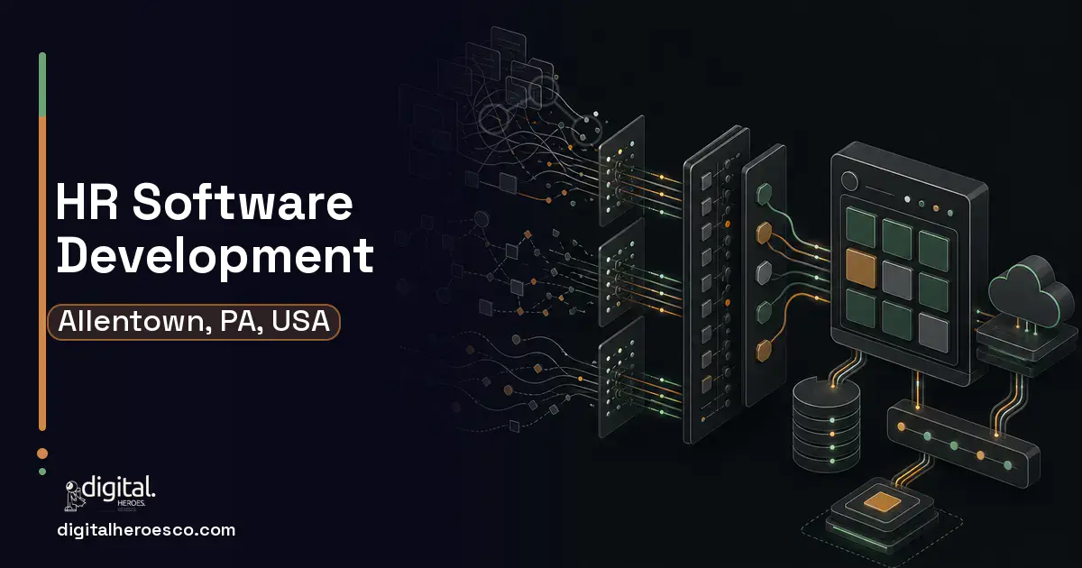 HR Software Development workflow illustration for Allentown, PA, USA.