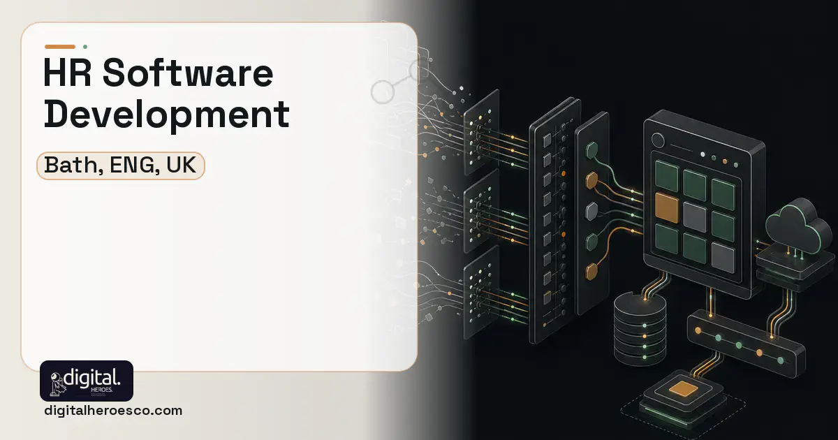 HR Software Development workflow illustration for Bath, ENG, UK.