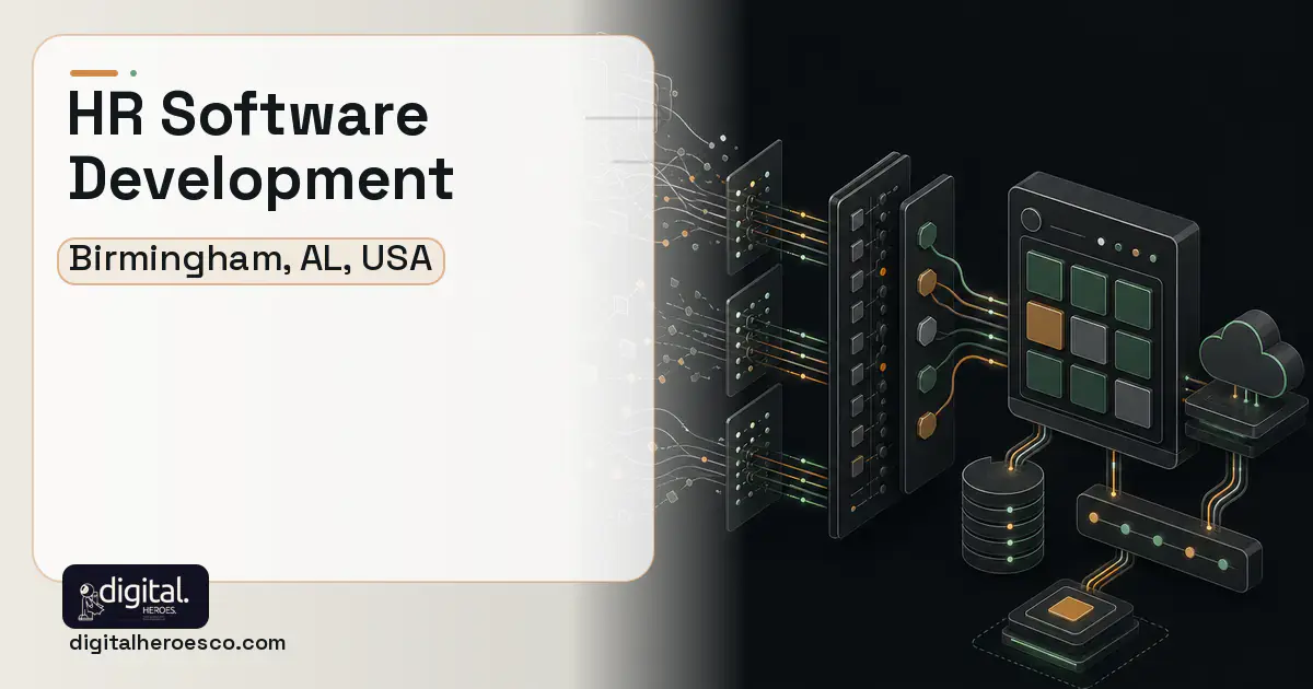 HR Software Development workflow illustration for Birmingham, AL, USA.