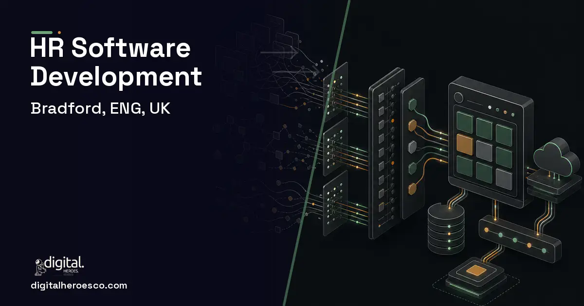 HR Software Development workflow illustration for Bradford, ENG, UK.