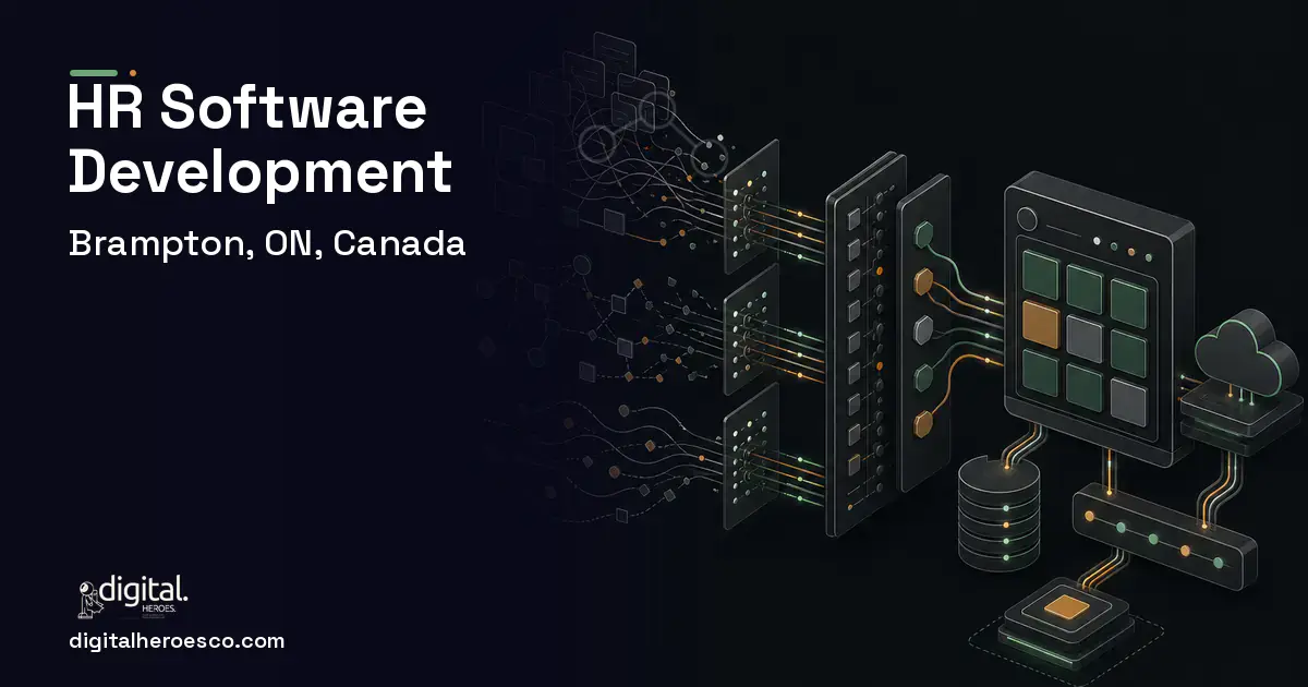 HR Software Development workflow illustration for Brampton, ON, Canada.