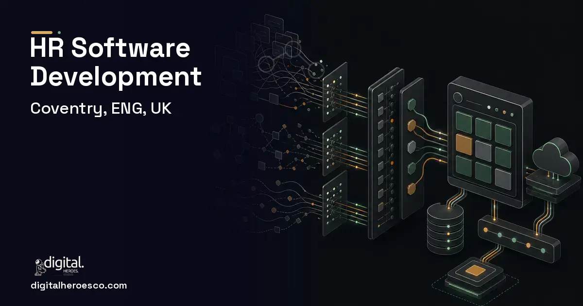 HR Software Development workflow illustration for Coventry, ENG, UK.