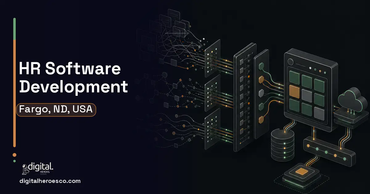 HR Software Development workflow illustration for Fargo, ND, USA.