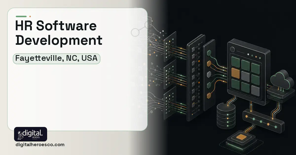 HR Software Development workflow illustration for Fayetteville, NC, USA.
