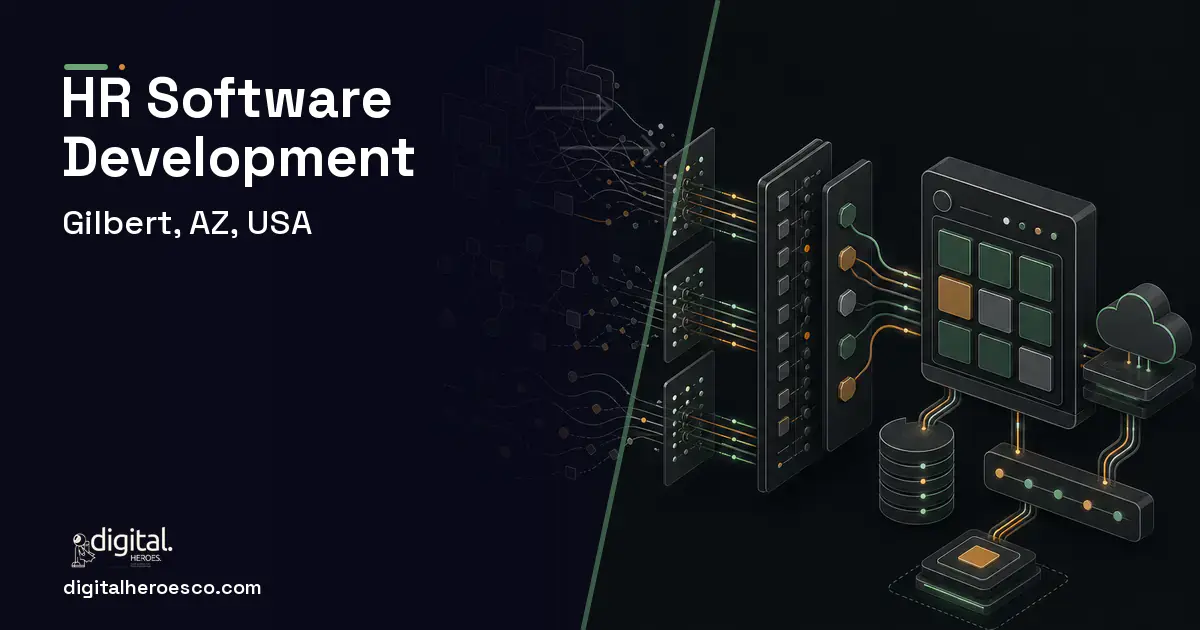 HR Software Development workflow illustration for Gilbert, AZ, USA.