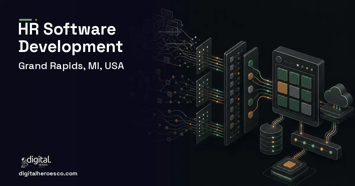 HR Software Development workflow illustration for Grand Rapids, MI, USA.