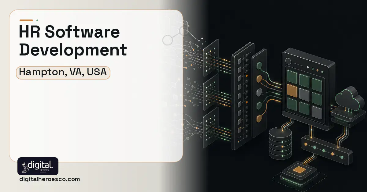 HR Software Development workflow illustration for Hampton, VA, USA.