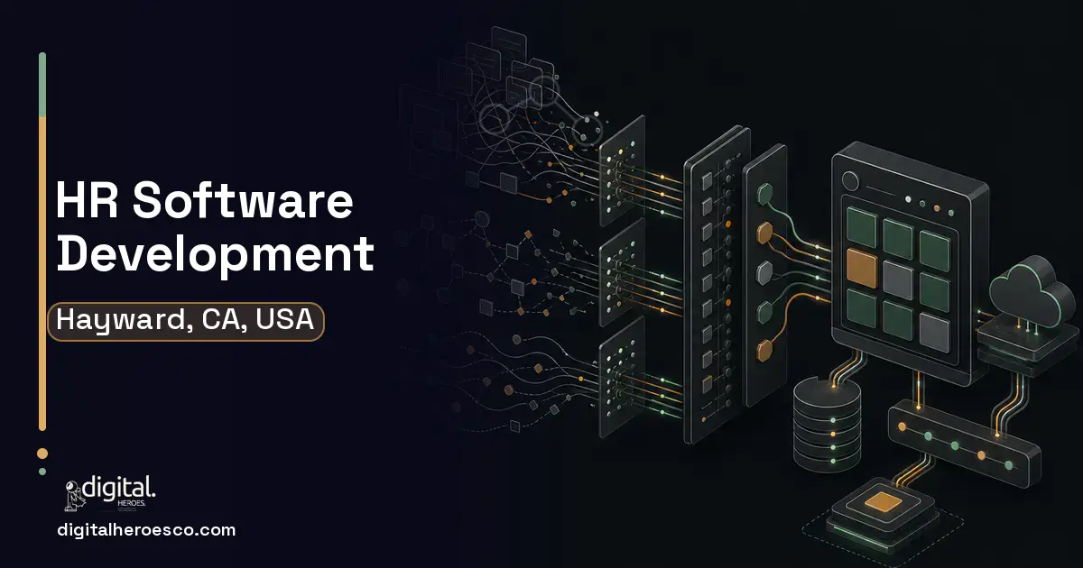 HR Software Development workflow illustration for Hayward, CA, USA.