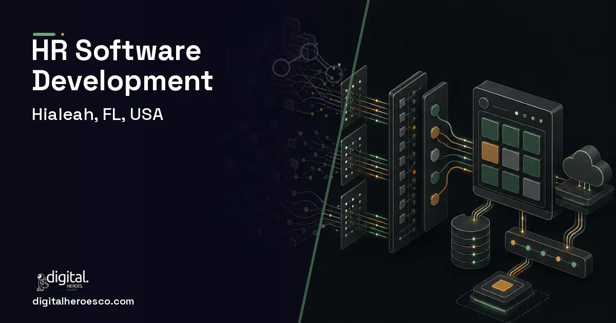 HR Software Development workflow illustration for Hialeah, FL, USA.