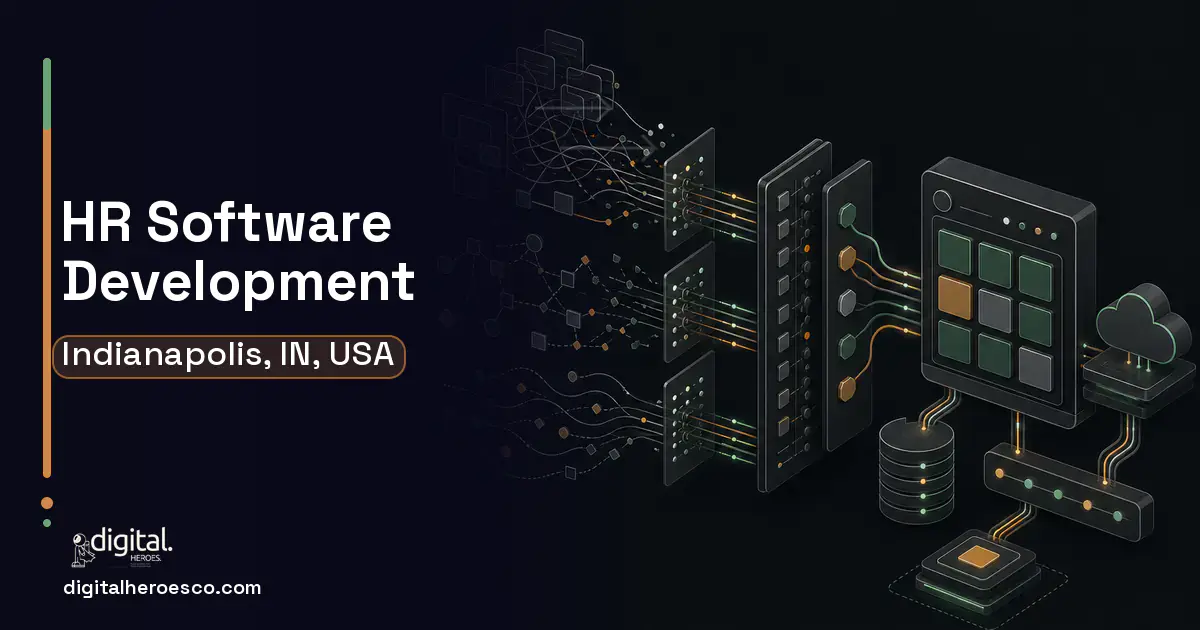 HR Software Development workflow illustration for Indianapolis, IN, USA.