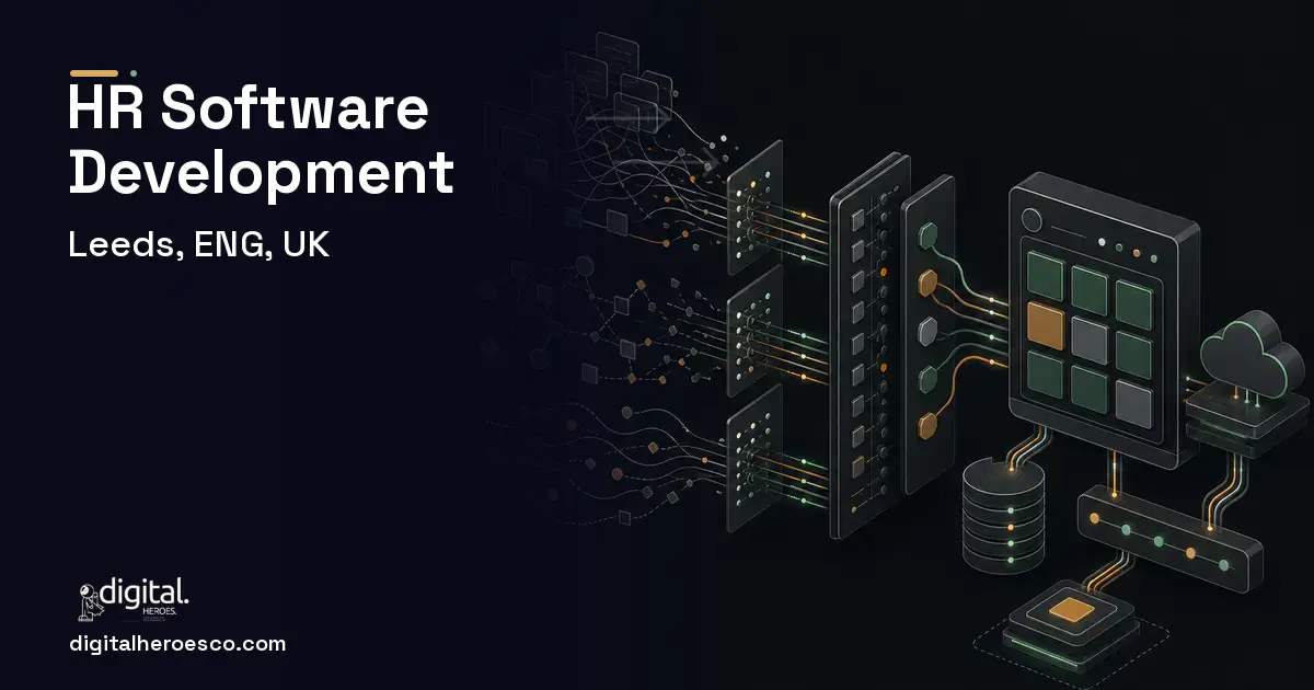 HR Software Development workflow illustration for Leeds, ENG, UK.