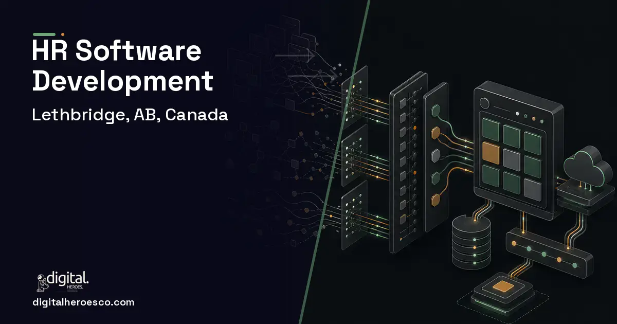 HR Software Development workflow illustration for Lethbridge, AB, Canada.