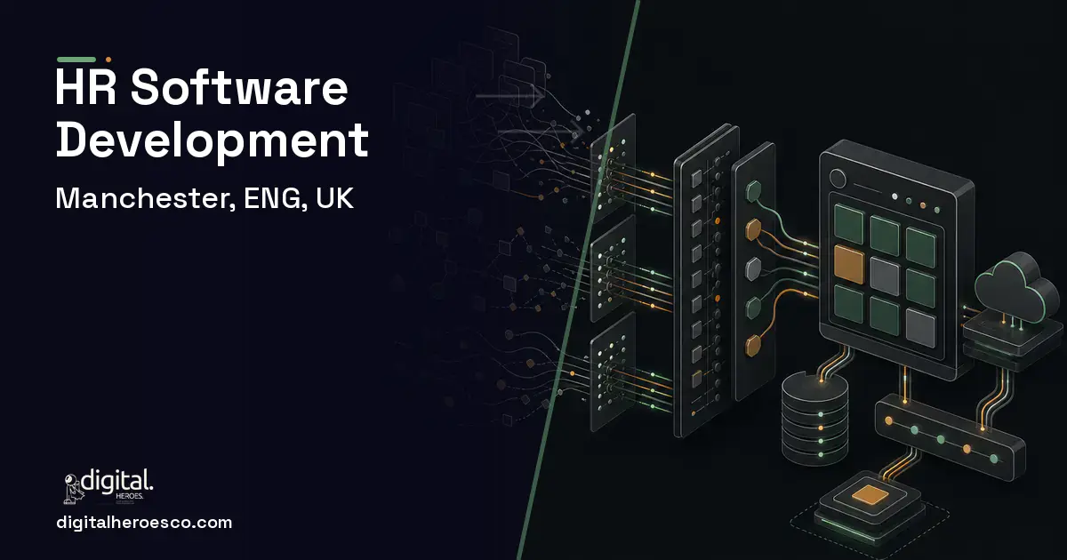 HR Software Development workflow illustration for Manchester, ENG, UK.
