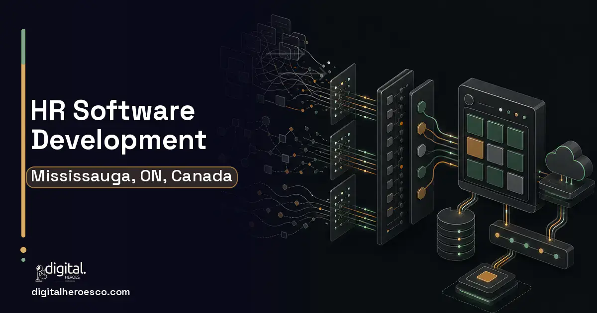 HR Software Development workflow illustration for Mississauga, ON, Canada.
