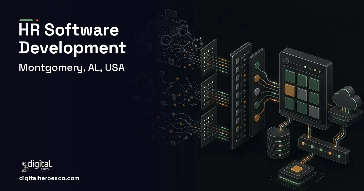 HR Software Development workflow illustration for Montgomery, AL, USA.