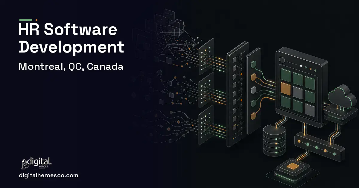 HR Software Development workflow illustration for Montreal, QC, Canada.