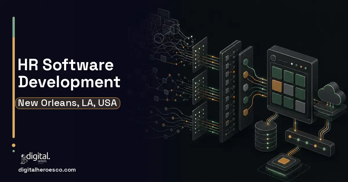 HR Software Development workflow illustration for New Orleans, LA, USA.